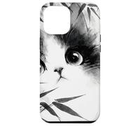 Carino gatto che sbircia attraverso bambù giapponese Sumi-e Art Custodia per iPhone 12 Pro Max