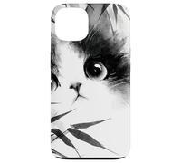 Carino gatto che sbircia attraverso bambù giapponese Sumi-e Art Custodia per iPhone 13