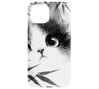 Carino gatto che sbircia attraverso bambù giapponese Sumi-e Art Custodia per iPhone 15