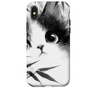 Carino gatto che sbircia attraverso bambù giapponese Sumi-e Art Custodia per iPhone X/XS