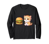 Carino Gatto con Hamburger Cibo Amante Cartone Animato Maglia a Manica