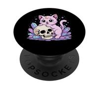 Carino gatto cristallo Kawaii pastello gotico estetico teschio spettrale PopSockets PopGrip Adesivo
