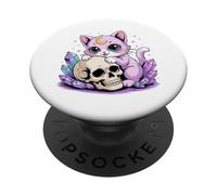 Carino gatto cristallo Kawaii pastello gotico estetico teschio spettrale PopSockets PopGrip Adesivo