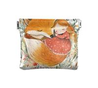 Carino gatto farfalla cortile PU pelle piccola portamonete portatile cosmetici borse per donne ragazze, Fox Little Girl Sleep, 1 size, moderno