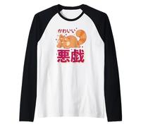 Carino Gatto Giapponese Testo retrò Stile Kawaii Art Maglia con Maniche Raglan