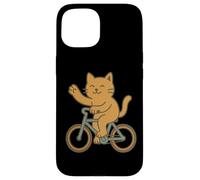 Carino gatto in sella a una bicicletta Custodia per iPhone 15