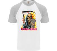 Carino Gatto Infernale Teschio Grim Reaper Halloween Maglietta S/S Da Uomo