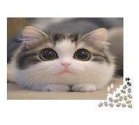 Carino gatto Jigsaw Puzzle Impossibili 1000 Pezzi Grandi occhi rotondi Decorazione Per La Casa. Rilassamento E Intelligence Per Adulti E Bambini Da 12 Anni 1000pcs (75x50cm)