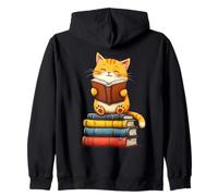 Carino Gatto Lettura Libri Amante Animale Lettore Stile Bookworm Felpa con Cappuccio