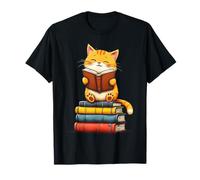 Carino Gatto Lettura Libri Amante Animale Lettore Stile Bookworm Maglietta