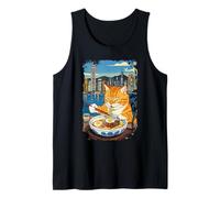 Carino Gatto Mangiare Ramen Retrò Arte Giapponese Hong Kong Cibo Canotta