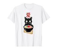 Carino Gatto Nero Mangia Giapponese Ramen Amore Maglietta