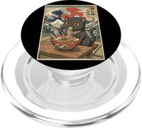 Carino Gatto Nero Ramen Ukiyo-e Wave Art Monte Fuji Giappone PopSockets PopGrip per MagSafe
