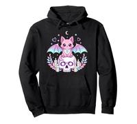 Carino Gatto Pastello Gotico Pipistrello Teschio Kawaii Raccapricciante Kitty Scheletro Felpa con Cappuccio