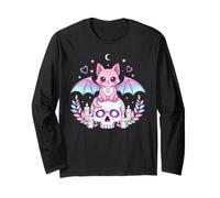 Carino Gatto Pastello Gotico Pipistrello Teschio Kawaii Raccapricciante Kitty Scheletro Maglia a Manica