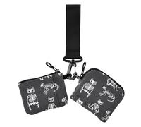 Carino gatto scheletri ossa donna doppio portafogli porta biglietti da visita mini moda cerniera contanti portamonete con cinturino da polso per signore 2 pezzi, carino, gatto, scheletri, osso, 1 size