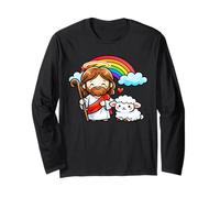 Carino Gesù Cristo Pastore Agnello Arcobaleno Kid Cristianesimo Maglia a Manica