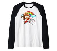Carino Gesù Cristo Pastore Agnello Arcobaleno Kid Cristianesimo Maglia con Maniche Raglan