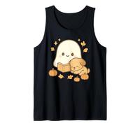 Carino Ghost Reading Book Dog & Pumpkins Spooky Stagione Autunno Canotta