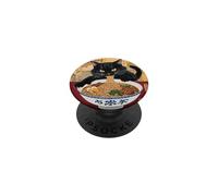 Carino giapponese gatto nero mangiare tagliatelle ramen per gli amanti dei gatti PopSockets PopGrip Adesivo