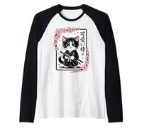 Carino Giapponese Sakura - Classico Carino Kawaii Baby Samurai Cat Maglia con Maniche Raglan