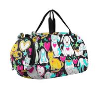 Carino Giocoso Pinguini Verdi Viaggio Duffle Bags Ragazze Tote Pernottamento Weekender Duffel Bambini Duffle Bag Ragazzi Carry on Duffel Bag, Gatti stravaganti cani giocosi scuri, classico