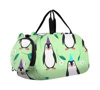 Carino Giocoso Pinguini Verdi Viaggio Duffle Bags Ragazze Tote Pernottamento Weekender Duffel Bambini Duffle Bag Ragazzi Carry on Duffel Bag, Simpatici pinguini giocosi verdi, classico
