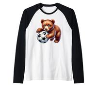Carino Giovane Orso Giocare Calcio Maglia con Maniche Raglan