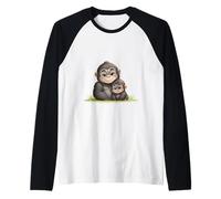 Carino Gorilla Mamma e Baby Primate Amore Maglia con Maniche Raglan
