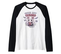 Carino Goth Ghost Girl con archi e pipistrelli Spooky Pastel Hall Maglia con Maniche Raglan
