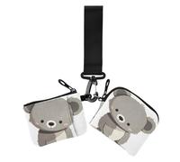 Carino grigio Koala Cartoon donna doppio portafogli porta biglietti da visita sottile piatto cerniera portafoglio portamonete con portachiavi per signora 2 confezioni, cartone animato carino koala