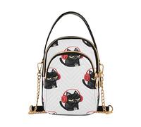 Carino Grumpy Black Cats Divertente Donna Borsa a Tracolla Telefono Portafoglio Catena Tracolla Borsa Floreale Stampa Designer Frizione Signore Cerniera Tote, 15 cm × 21,1 cm × 7,9 cm