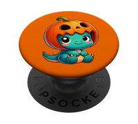 Carino Halloween Dino T-Rex in cappello di zucca PopSockets PopGrip Adesivo