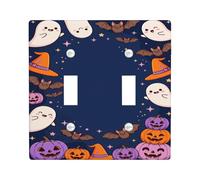 Carino Halloween fantasma e zucche doppia luce interruttore piastra di | Simpatici pipistrelli e zucche, sfondo notturno stellato, cappelli da strega fantasiosi, accenti stagionali per la casa