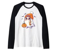 Carino Halloween Fantasma Zucca Latte Boo Beanie Retro Cartoon Maglia con Maniche Raglan