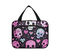 Carino Halloween Floreale Teschio Cuore Rosa Appeso Articolo Borsa da Viaggio con gancio, Designer Pieghevole Cosmetico Organizzatore per il Viaggio Trucco Viaggio bolsas para maquillaje de Mujer