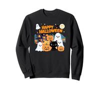Carino Halloween Haunted House Fantasmi, Zucche, Gatto Nero Felpa