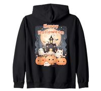 Carino Halloween Haunted House Fantasmi Zucche, Gatto Nero Felpa con Cappuccio