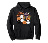 Carino Halloween Haunted House Fantasmi, Zucche, Gatto Nero Felpa con Cappuccio