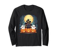 Carino Halloween Haunted House Fantasmi, Zucche, Gatto Nero Maglia a Manica