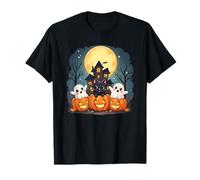 Carino Halloween Haunted House Fantasmi, Zucche, Gatto Nero Maglietta