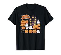 Carino Halloween Haunted House Fantasmi, Zucche, Gatto Nero Maglietta