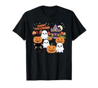 Carino Halloween Haunted House Fantasmi, Zucche, Gatto Nero Maglietta