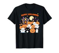 Carino Halloween Haunted House Fantasmi, Zucche, Gatto Nero Maglietta