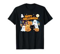 Carino Halloween Haunted House Fantasmi, Zucche, Gatto Nero Maglietta
