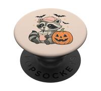 Carino Halloween Raccoon Indossare Baseball Cap Boba Pumpkin PopSockets PopGrip Adesivo