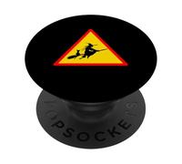 Carino Halloween Strega Volante su Broomstick con gatto nero PopSockets PopGrip Adesivo