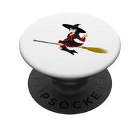 Carino Halloween Strega volante su scopa con maschera facciale PopSockets PopGrip Adesivo