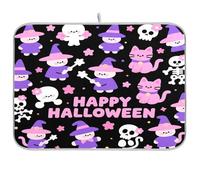 Carino Halloween streghe gatto rosa viola piatto stuoia scolapiatti stuoia per cucina bancone asciugatura opaco cucina assorbente stuoia piatti stuoia di asciugatura xl 18 x 24