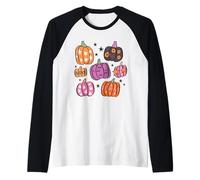 Carino Halloween Zucca spettrale Fantasmi Pipistrelli Stelle Divertimento Boo Girl Maglia con Maniche Raglan
